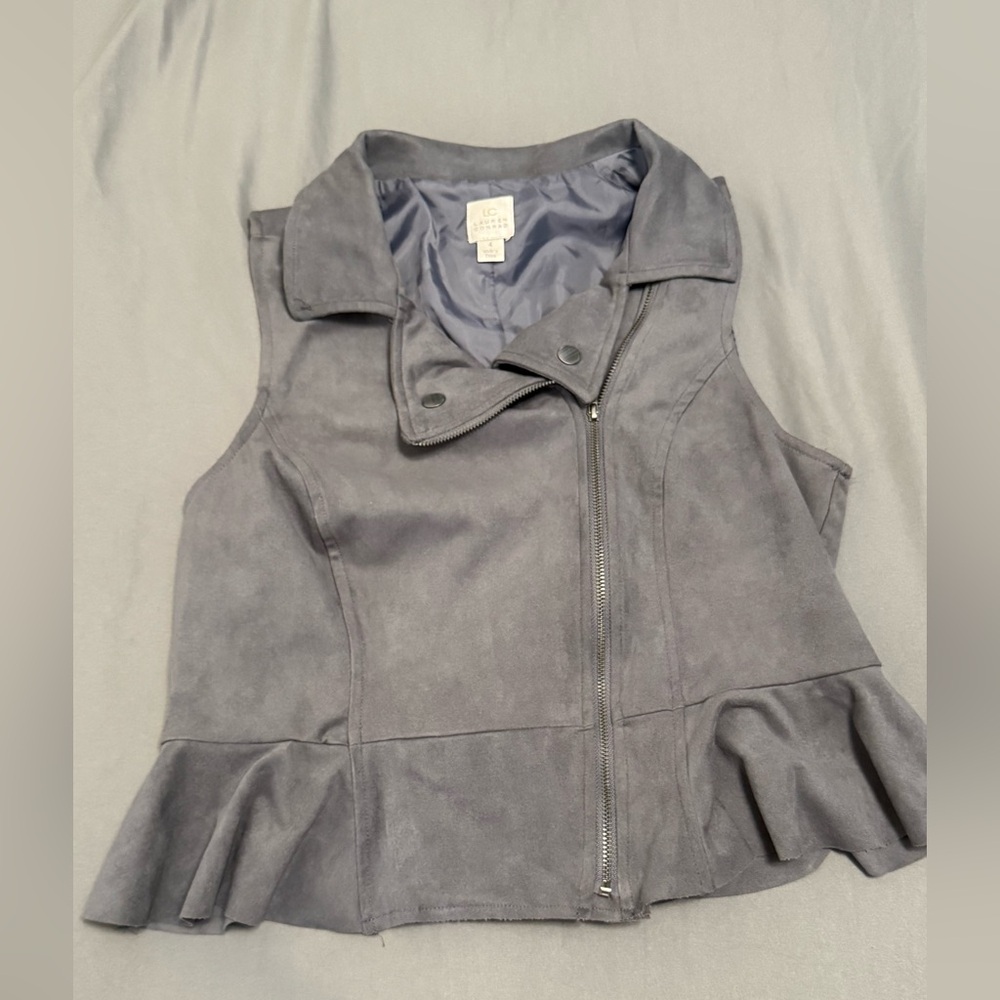 LC Lauren Conrad Women's Peplum Vest Gray Faux Suede Peplum Vest Sz.4